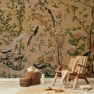 Chinoiserie Wallpaper Peel and Stick, Tree Wall Mural, Removable Wallpaper image 8