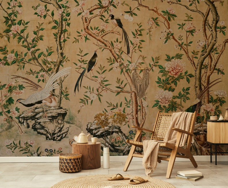 Chinoiserie Wallpaper Peel and Stick, Tree Wall Mural, Removable Wallpaper image 8