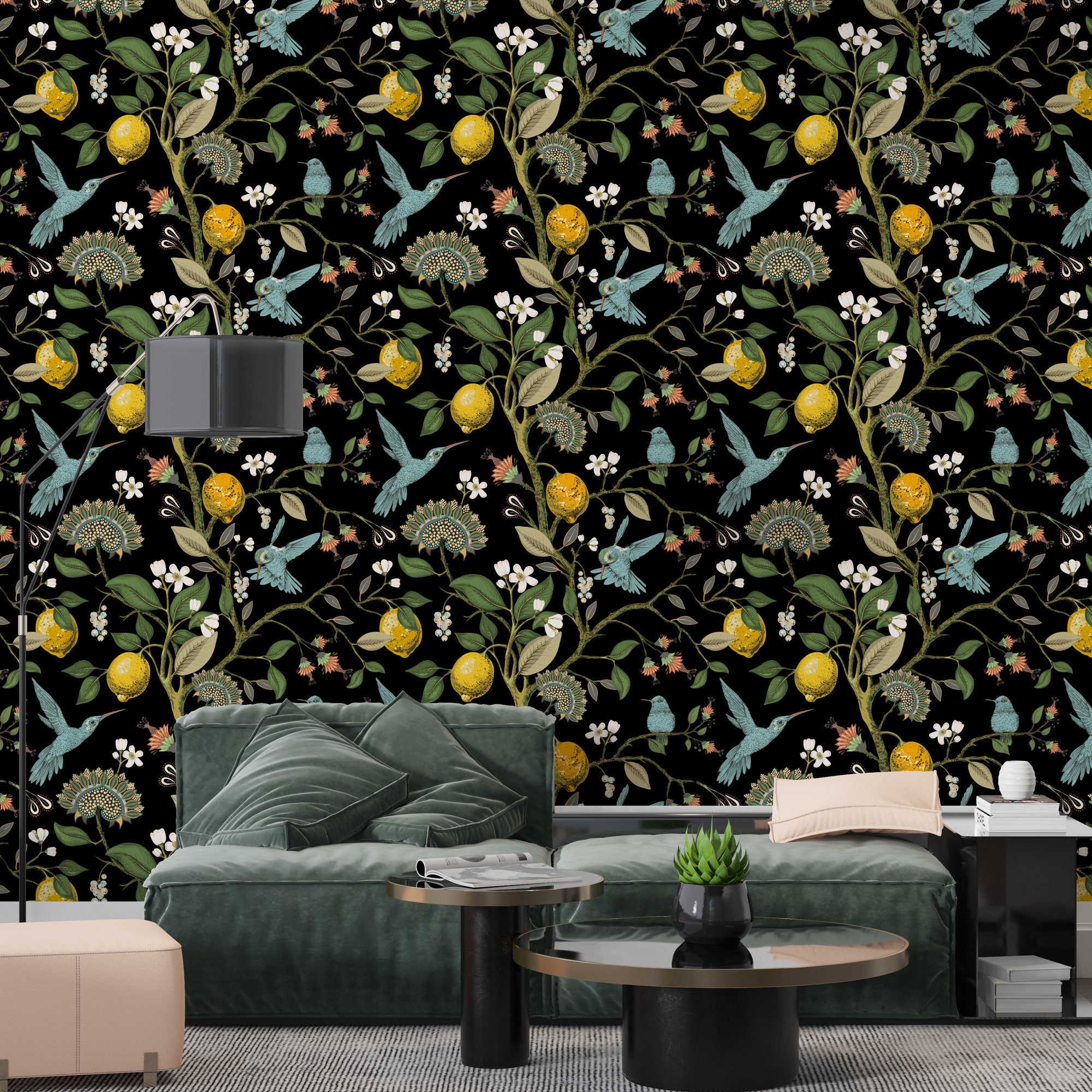 Botanical Wallpaper Peel and Stick Dark Botanical Wall Mural - Etsy