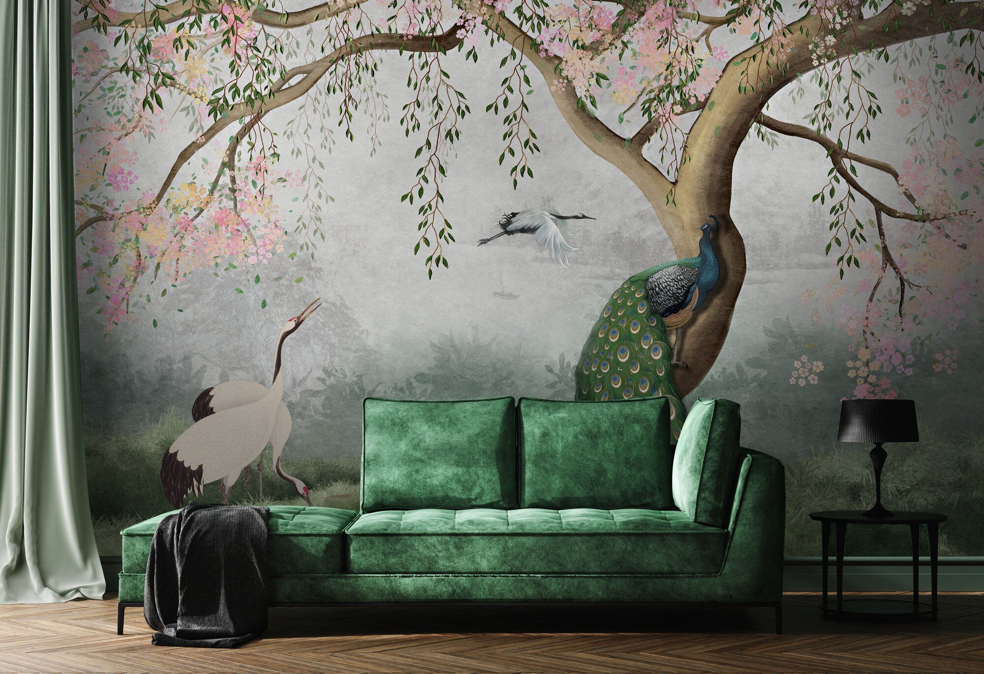 Chinoiserie Wallpaper Peel and Stick Peacock Wall Mural Etsy