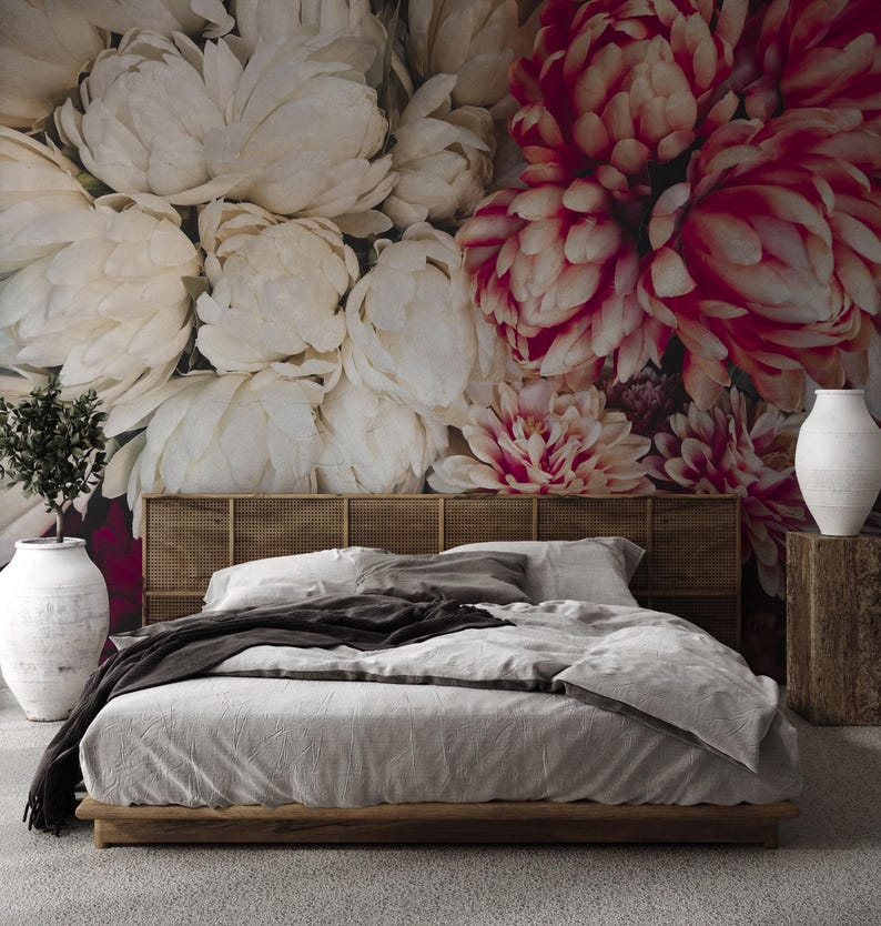 Large Peony Wallpaper, Moody Dark Floral Peel and Stick Wall Mural - Etsy