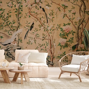 Chinoiserie Wallpaper Peel and Stick, Tree Wall Mural, Removable Wallpaper image 9