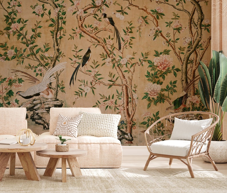 Chinoiserie Wallpaper Peel and Stick, Tree Wall Mural, Removable Wallpaper image 9