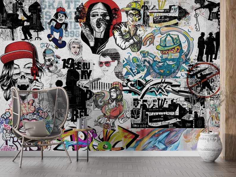 Graffiti Street Art Wallpaper Peel and Stick Art Wallpaper Etsy