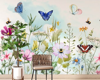 Floral Wallpaper Peel and Stick | Flowers Wall Mural | Removable Wallpaper