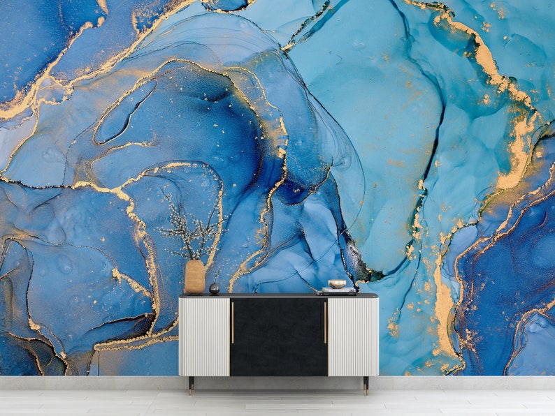 Marble Wallpaper Peel and Stick Blue Marble Texture Wall Etsy
