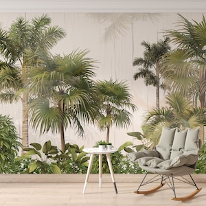 Tropical Trees Wallpaper- Tropical Plants- Peel and Stick- Self Adhesive- Jungle Plants