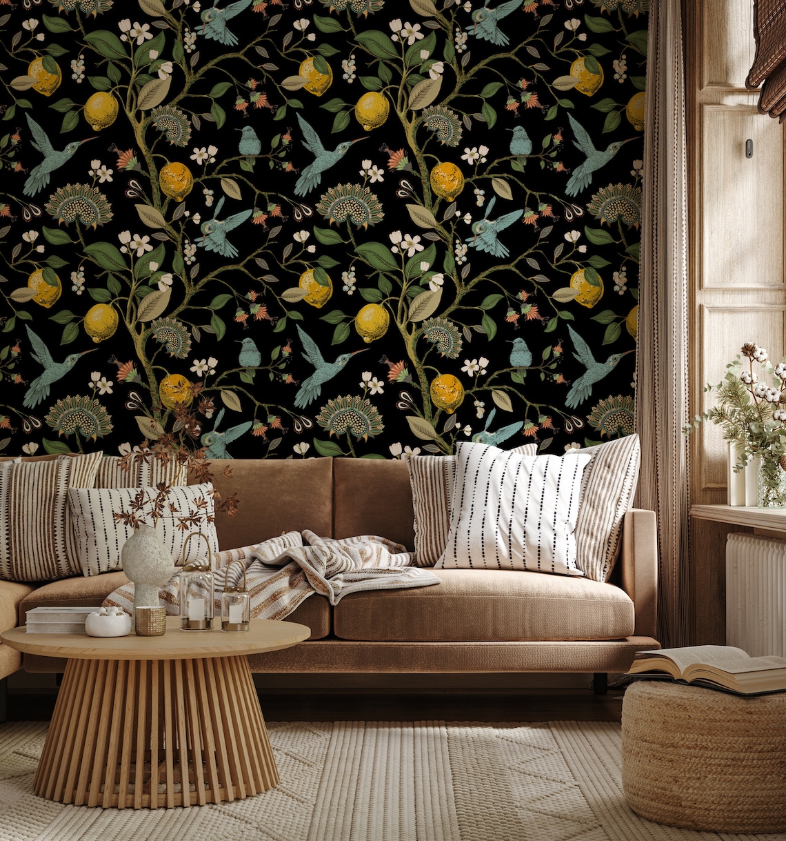 Botanical Wallpaper Peel and Stick Dark Botanical Wall Mural - Etsy