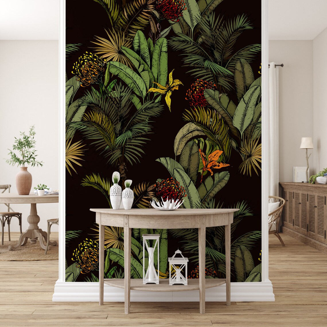 Tropical Wallpaper Green Tropical Leaves Peel and Stick | Etsy