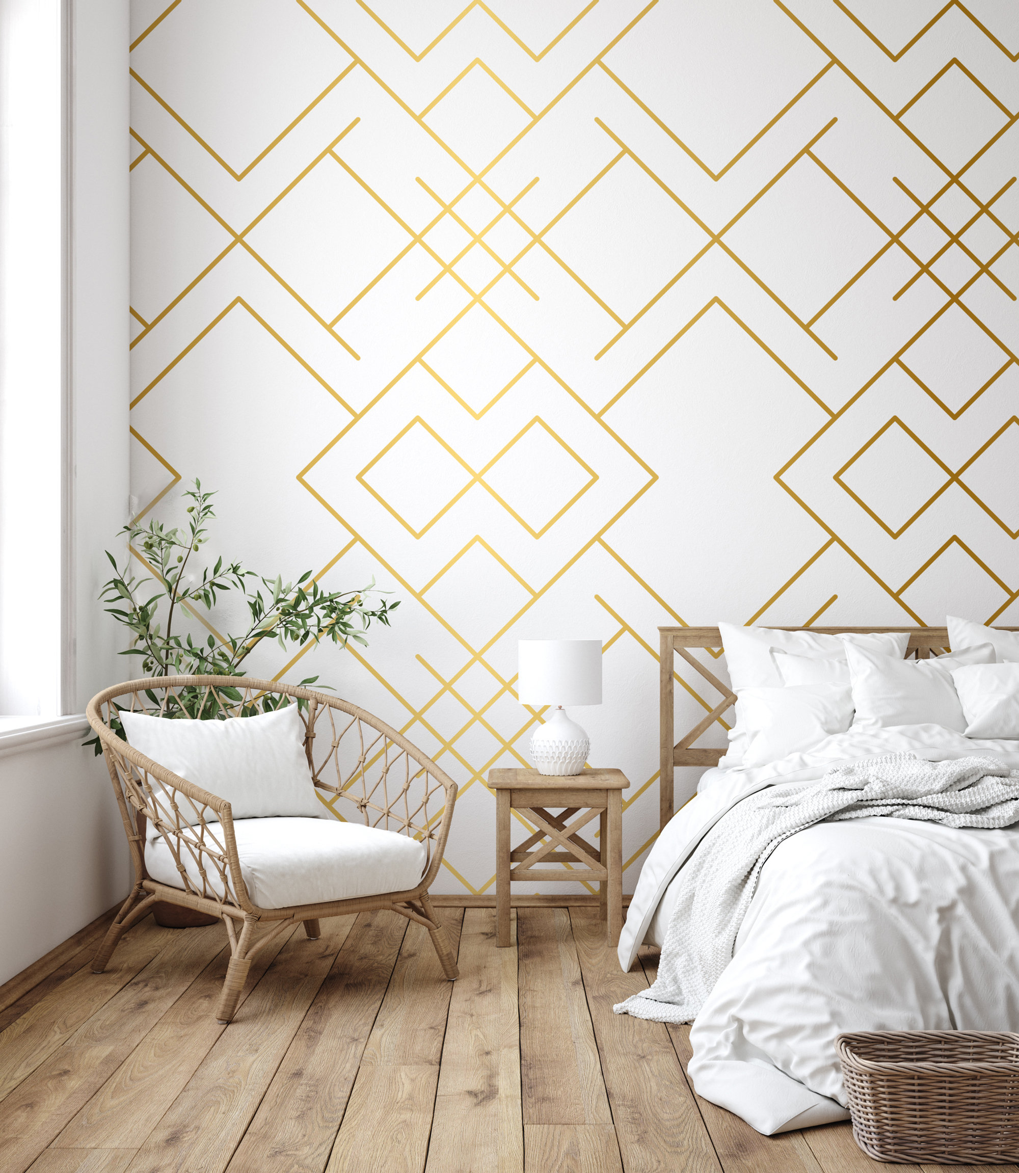 Art Deco Wallpaper White & Gold Geometric Wall Mural Peel - Etsy
