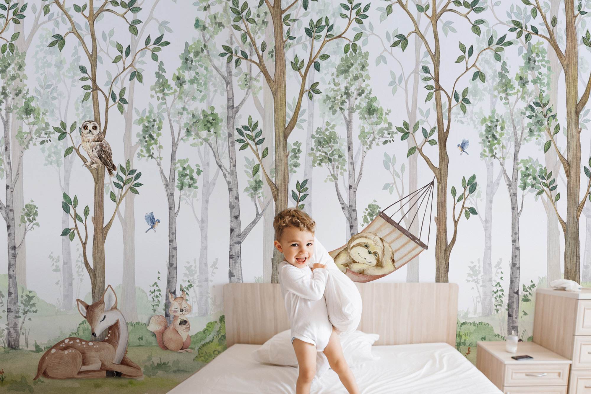 Amazoncom Murwall Kids Forest Wallpaper Cute Animal Wall Mural Nursery  Forest Animals Wallpaper STYLE2  Handmade Products