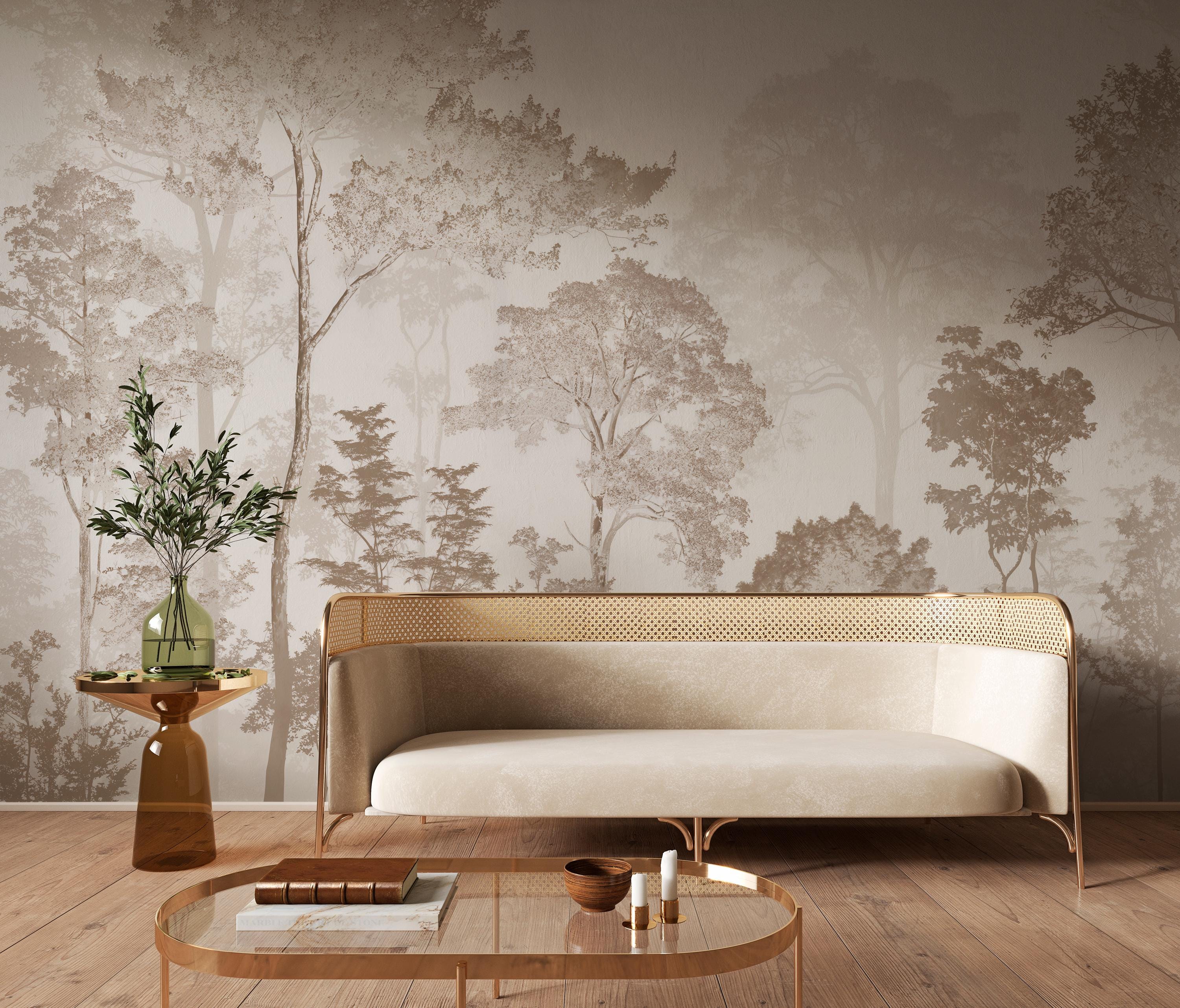Neutral Forest Neutral Landscape Wallpaper | Misty Forest Wall Mural | Removable ...