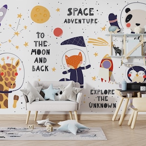 Kids Space Wallpaper Peel and Stick | Astronaut Wallpaper | Space Adventure Wall Mural