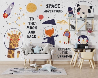 Kids Space Wallpaper Peel and Stick | Astronaut Wallpaper | Space Adventure Wall Mural