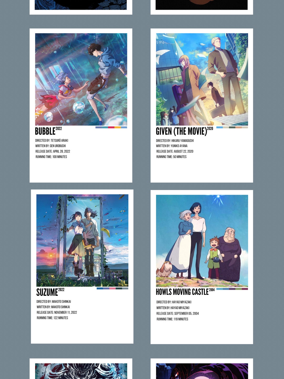 Anime Movie Minimalist Poster Prints Set a - Etsy
