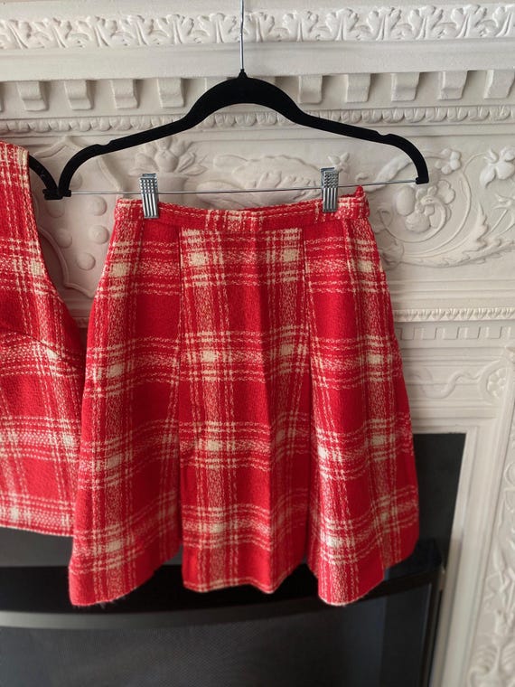 Vintage 1970's Handmade Wool Red and White Plaid … - image 2
