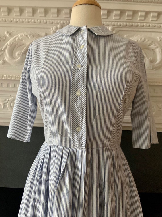 Vintage 50s Post Road Blue and White Striped Shir… - image 4