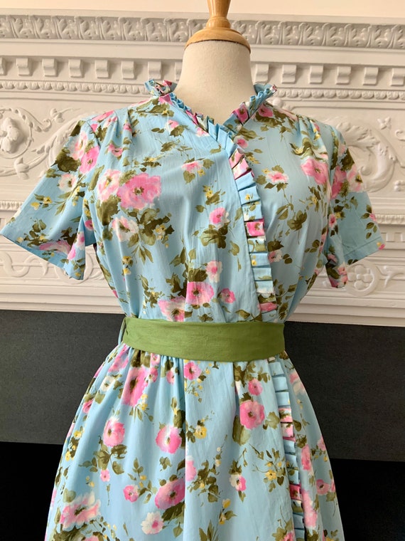 Vintage Tina Lee Original 40s/50s Blue Floral Pop… - image 3