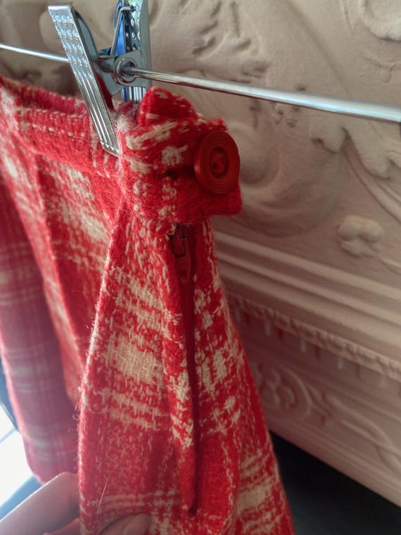 Vintage 1970's Handmade Wool Red and White Plaid … - image 5