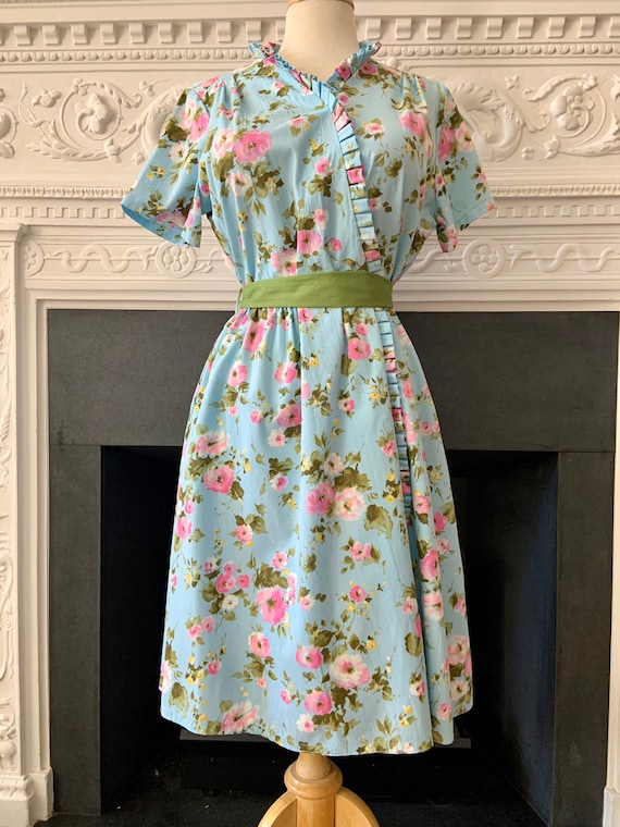 Vintage Tina Lee Original 40s/50s Blue Floral Pop… - image 2