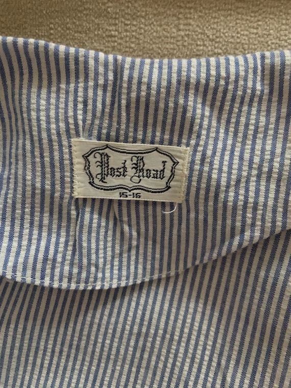 Vintage 50s Post Road Blue and White Striped Shir… - image 10