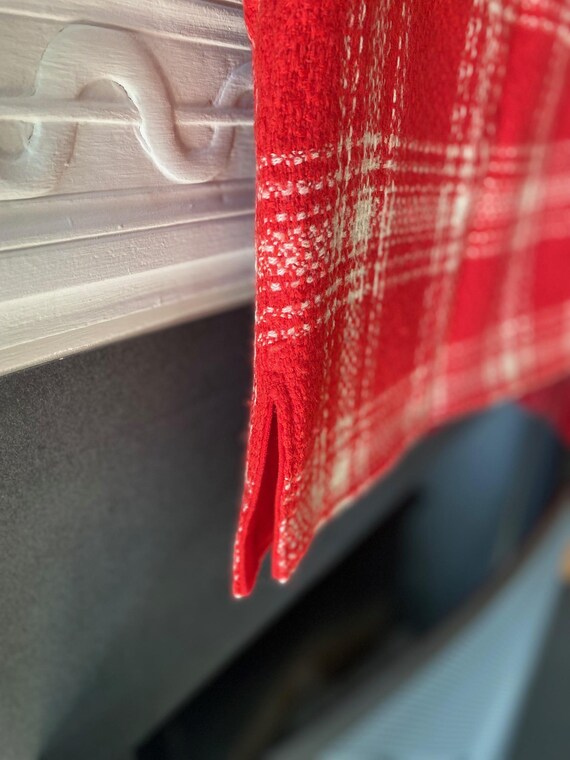 Vintage 1970's Handmade Wool Red and White Plaid … - image 4