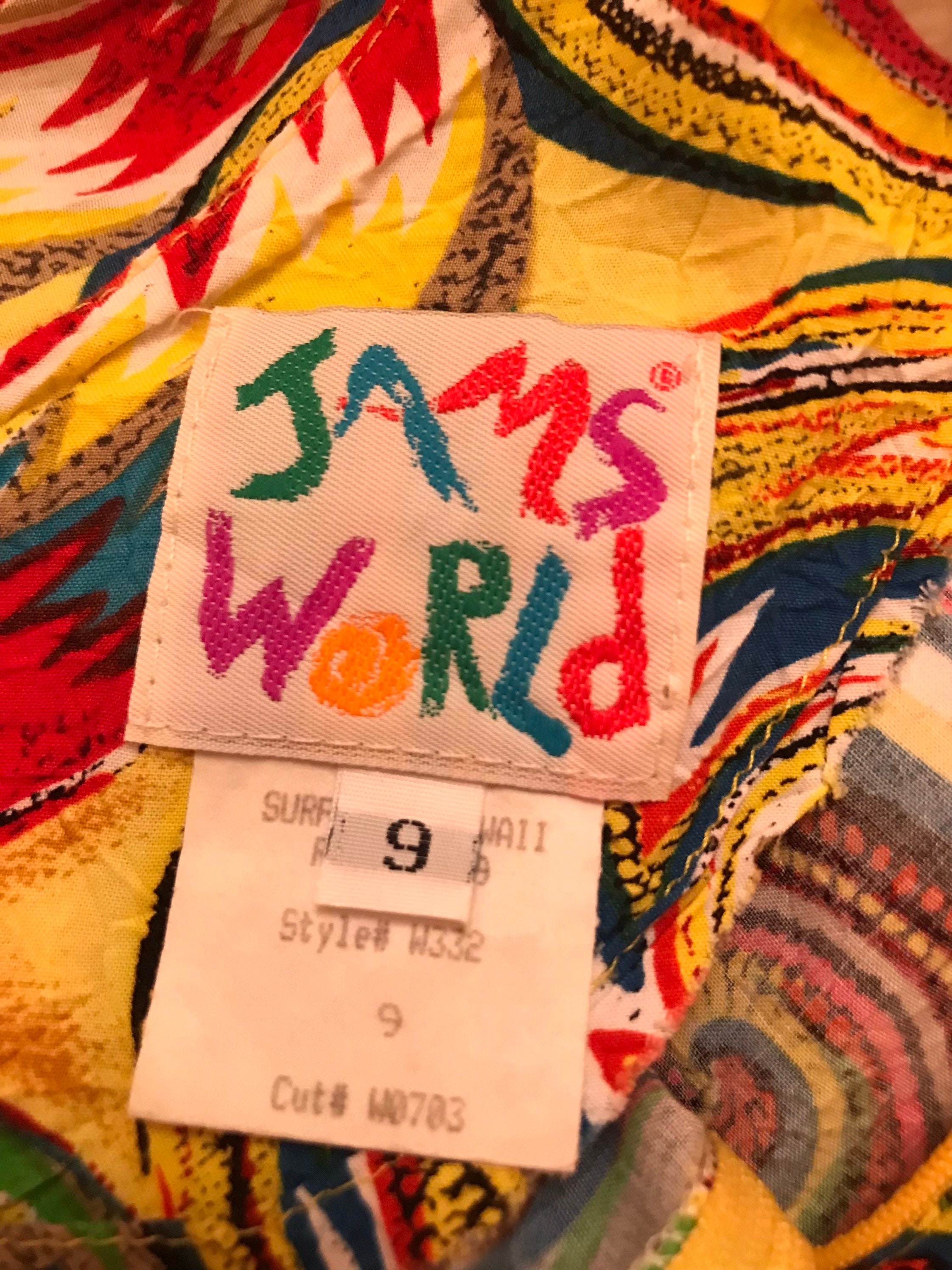 Vintage 1990s Jams World Surfline Hawaii Psychedelic Swirl Yellow Dress