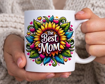Tazza con motivo a girasole per mamma, stampata a sublimazione (download digitale)