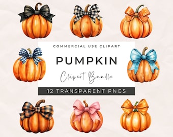 Watercolor Halloween Pumpkin Clipart: PNG Fall Bundle (Digital Download)