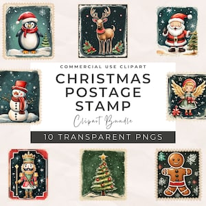 Pacote de clipart de selo de Natal em aquarela, pacote de clipart do Pólo Norte, clipart de correio de Papai Noel PNG, clipart de selo de Papai Noel, clipart de Natal PNG