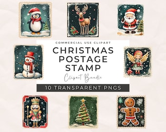 Watercolor Christmas Stamp Clipart Bundle: Santa, North Pole (PNG)