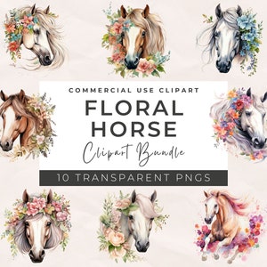 Aquarell Blumen Pferd Clipart - Blumen Pferd Png, Aquarell Pferd Png, Kartenherstellung, Wandkunst, Blumen Pferd Svg, Digital Png