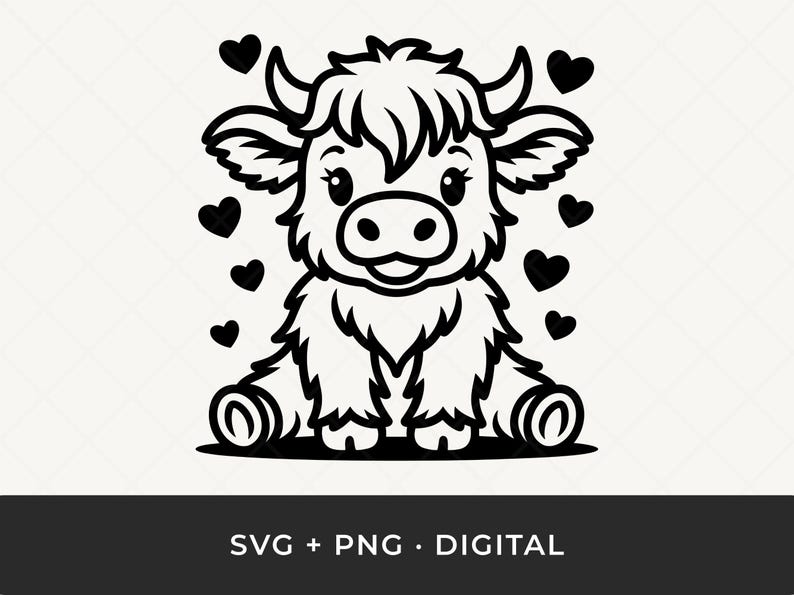 Highland Cow SVG: Doodle Line Art Cut File for Cricut and Silhouette image 1
