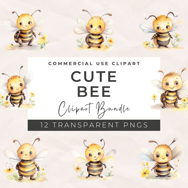 Watercolor Cute Bee Clip Art, Bee PNG Bundle, Honey Bee Art, Busy Bees ClipArt, Commercial Use, Sublimation, Birthday Invitations, Kawaii