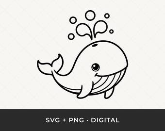 Ballena SVG: Archivo de corte de contorno de ballena bebé para Cricut y Silhouette