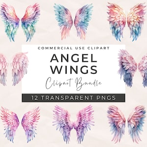 Watercolor Angel Wings Clipart Bundle: Transparent PNG Designs