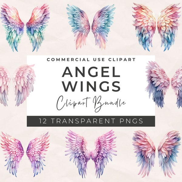 Watercolor Angel Wings Clipart Bundle - Heaven Clipart, White Wings PNG, PNG sublimation designs, Planner Stickers, Angelwings PNG