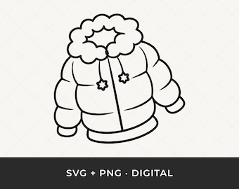Winter Coat SVG: Puffy Jacket Outline Cut File for Cricut