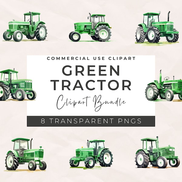 Watercolor Green Tractor Clipart - Boys Green Tractor, Farm Tractor Clipart | Farm Life PNG | Truck Clipart | Farm Nursery Decor