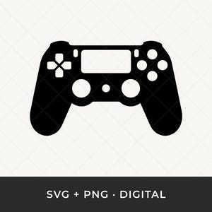Może przedstawiać: Czarna sylwetka kontrolera do gier wideo. Kontroler ma prostokątny ekran, krzyżak i kilka przycisków. Tekst "SVG + PNG • DIGITAL" znajduje się na dole.