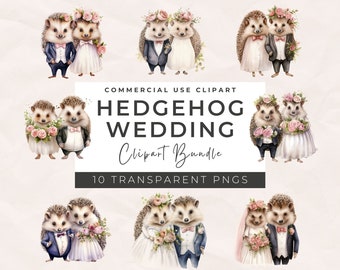 Watercolor Hedgehog Wedding Clipart, PNG Graphics (Digital Download