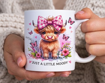 Emballage pour tasse Vache Highland : motif maussade par sublimation (PNG)