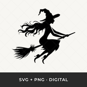 Flying Witch SVG: Retro Halloween Broomstick Silhouette, Cut File for Cricut and Silhouette