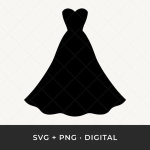 Silueta de vestido de novia SVG: Clipart de novia, archivo de corte vectorial de vestido para Cricut