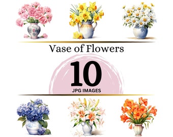 Blumenvase Clipart - 10 JPGs zur Kartenherstellung (Digitaler Download)
