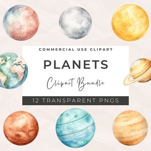 Aquarell Planeten Clipart - Weltraum Clipart, Sonnensystem, Erde Clipart, Mars, Planeten PNG, Scrap-Buch, digitaler Download