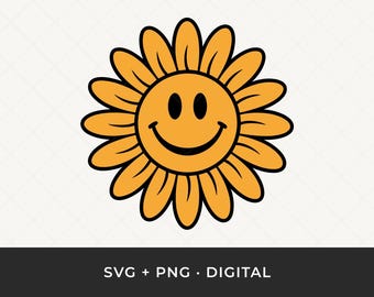 Smiley Daisy SVG: Retro Flower Clipart-klippfil för Cricut och Silhouette