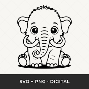 Baby Woolly Mammoth SVG: Prehistoric Arctic Animal Clipart, Cute Mammoth Cut File for Cricut