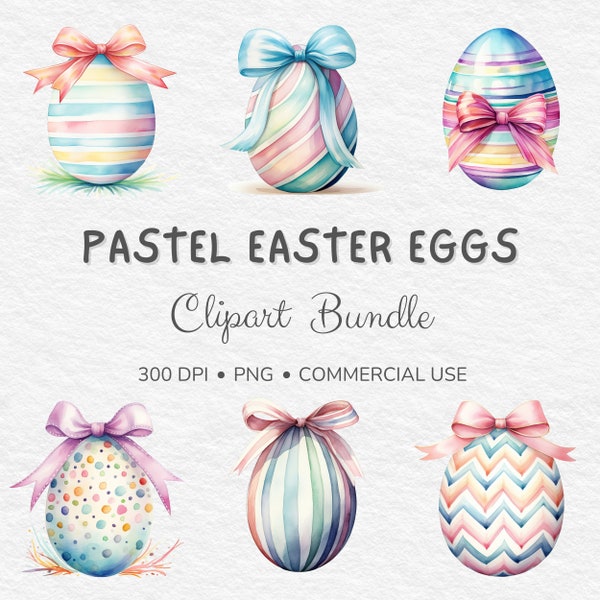 Pastel Easter Eggs Clipart Bundle - Pastel Color Clipart, Eastereggs Clipart, Watercolor Easter PNG Set, Spring Clipart, Scrap Book