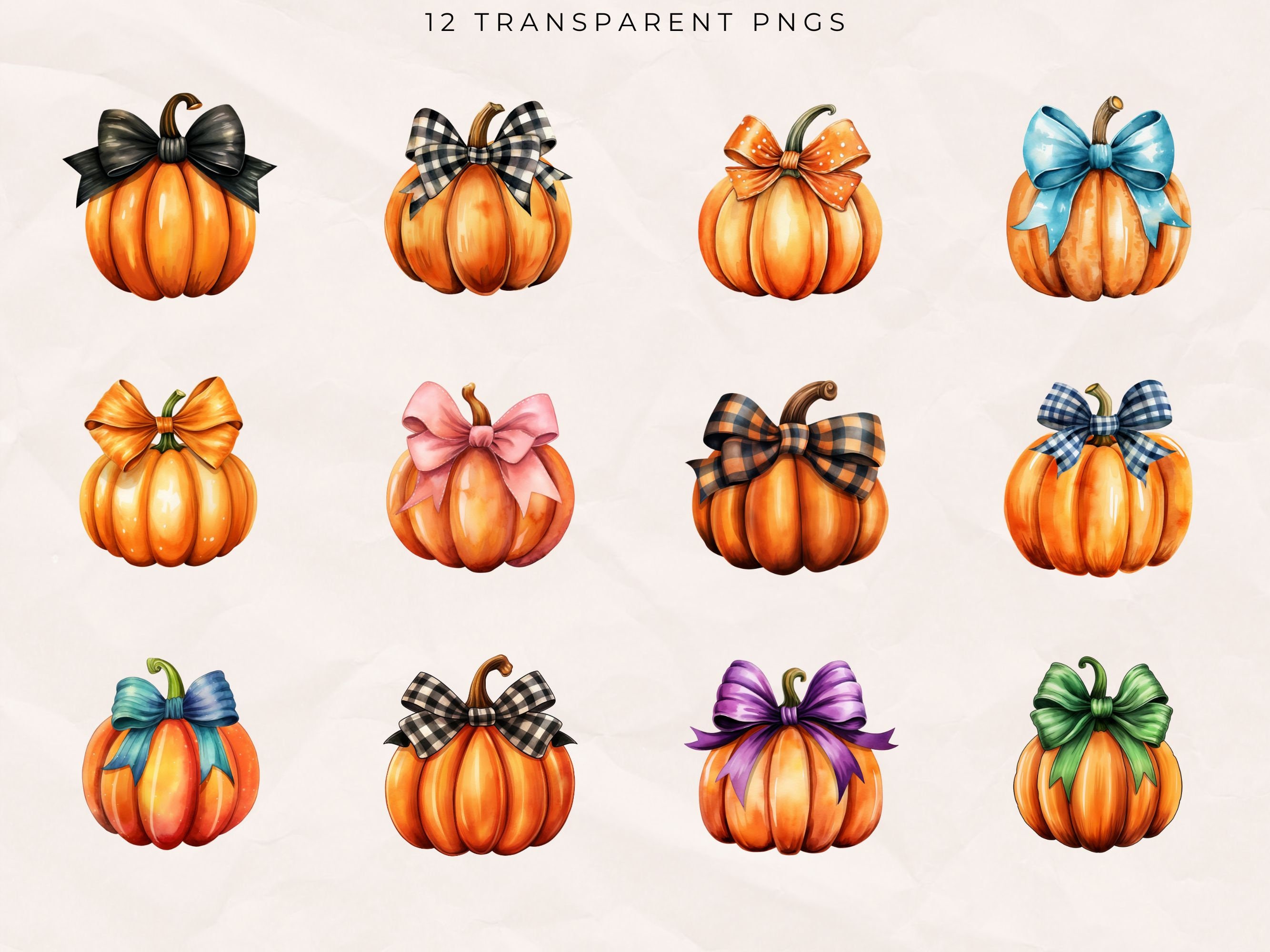 Watercolor Halloween Pumpkin Clipart: PNG Fall Bundle (digital Download ...